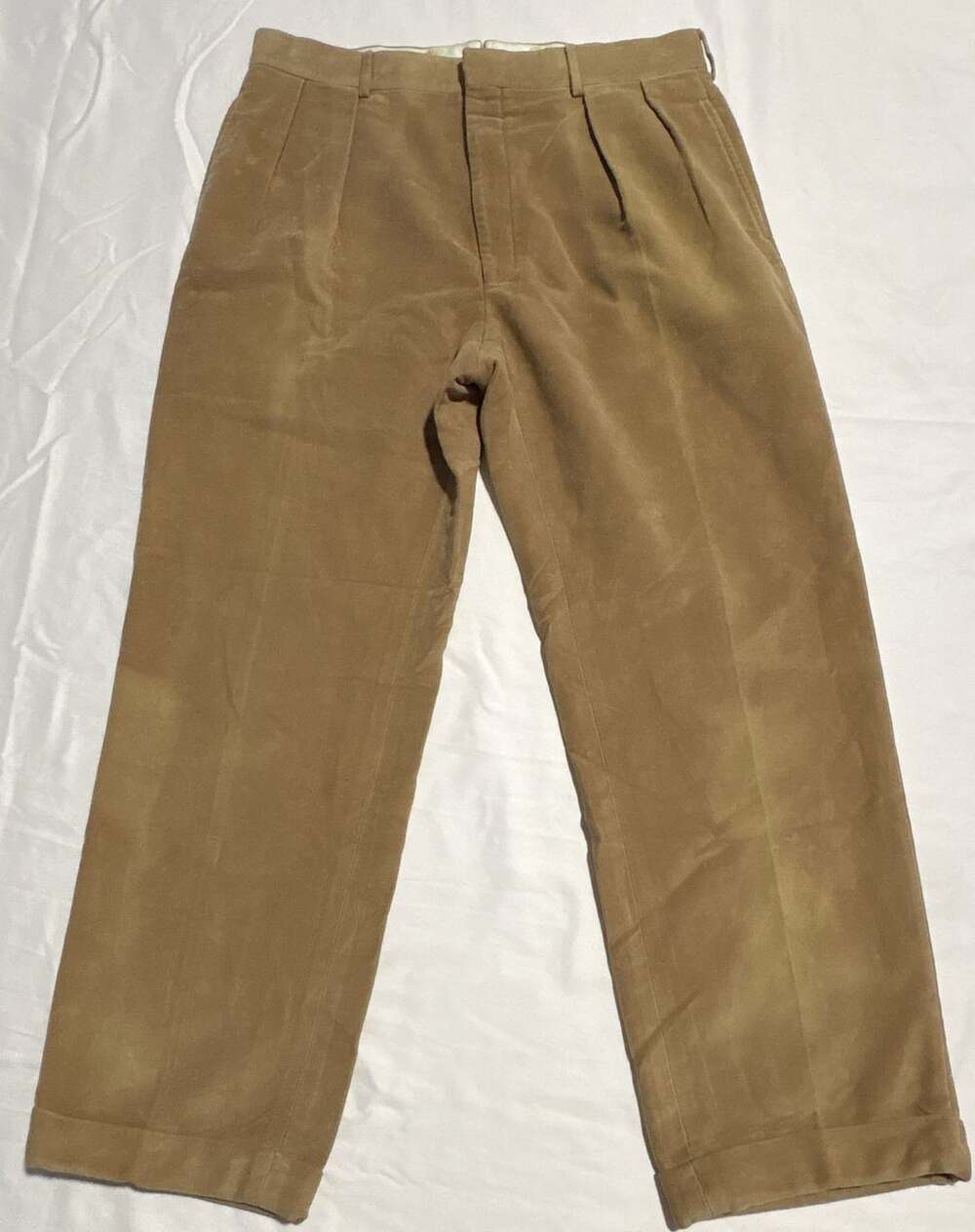 Blue Label Tan Pleated Corduroy Cuffed Trousers Size 38R